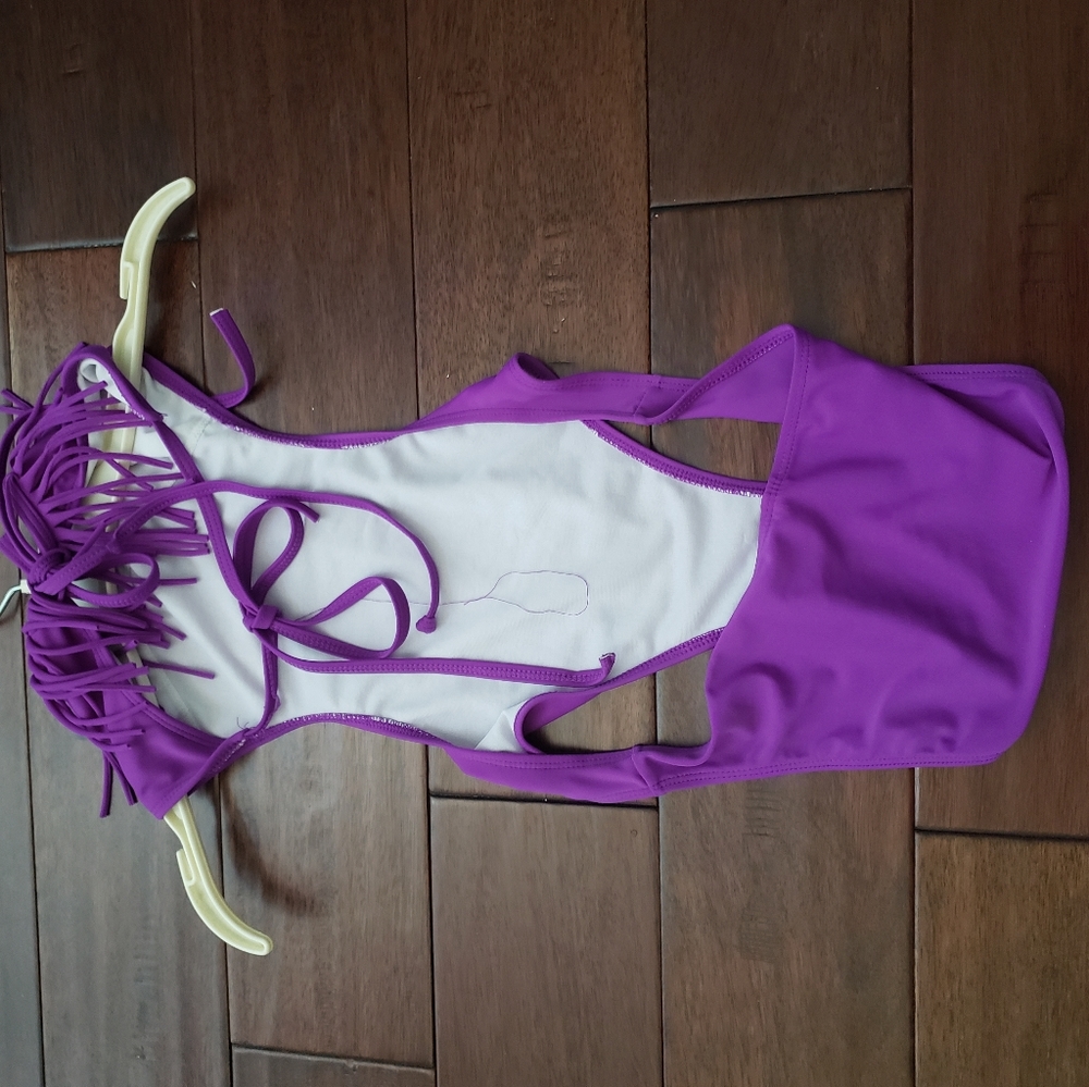 Deep Purple Fringe One Piece Bathingsuit - Picture 2 of 4